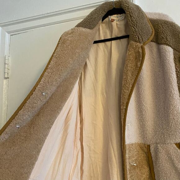 Anthropologie Pilcro Faux Fur Long Patchwork Coat Jacket Sz Small Neutral - Picture 10 of 14